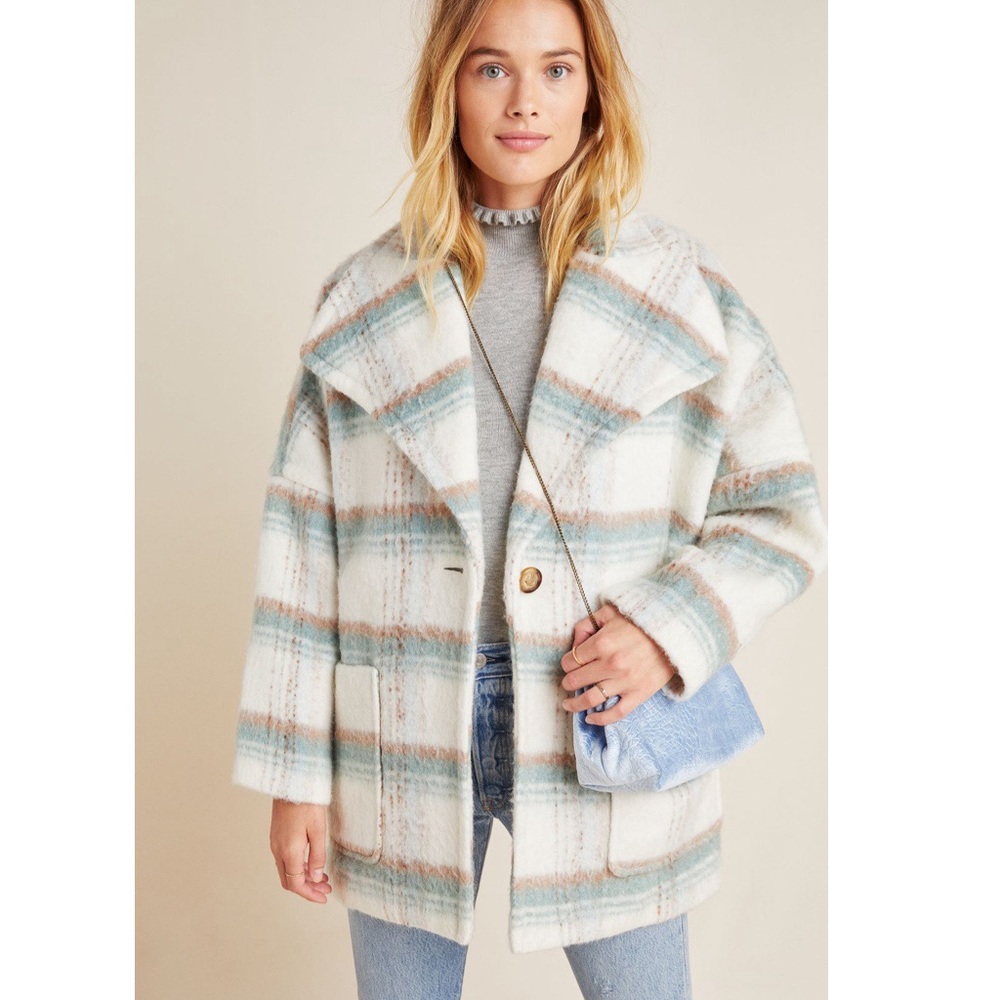 New Anthropologie Elsa Plaid Coat Medium
